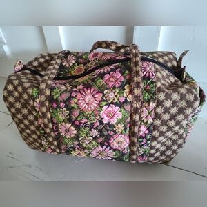 Women's Floral Quilted Duffel Weekend Gym Bag | Brown Pink Green